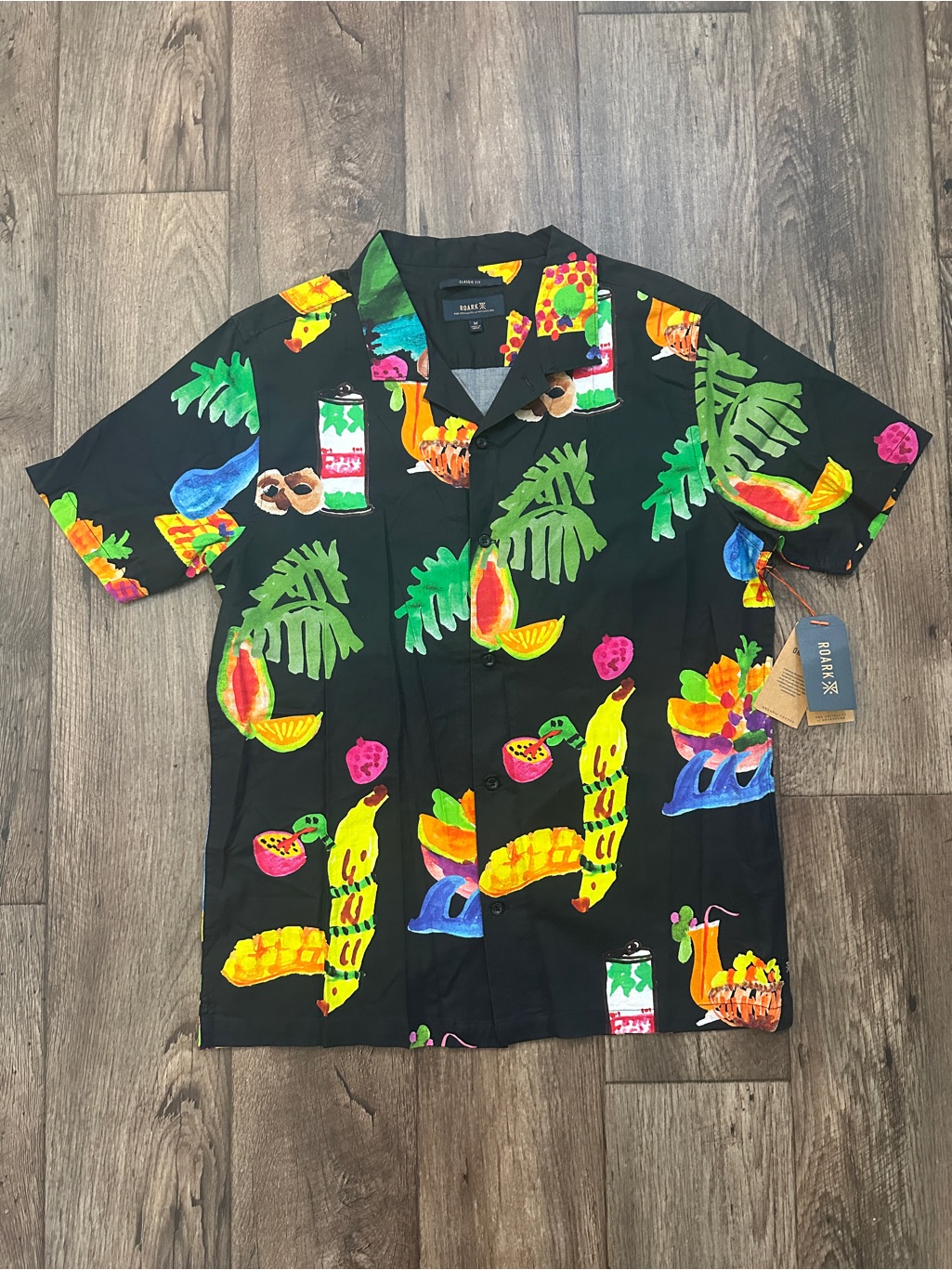 Roark Gonzo Tahiti Treat Organic Cotton Blend Shirt Men’s Sz M Black Multicolor